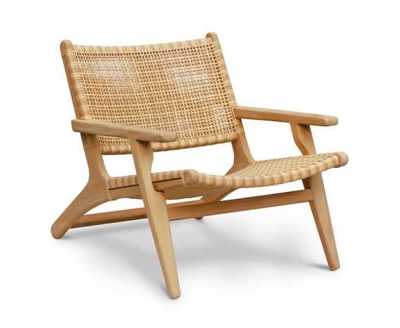 Teak Round 50cm Garden Table and Catalina Lounge Armchairs - Honey Wicker
