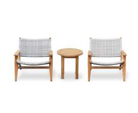 Teak Round 50cm Garden Table and Catalina Lounge Armchairs - Grey Marble