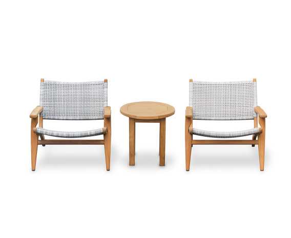 Teak Round 50cm Garden Table and Catalina Lounge Armchairs - Honey Wicker