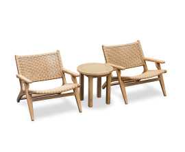 Teak Round 50cm Garden Table and Catalina Lounge Armchairs - Honey Wicker