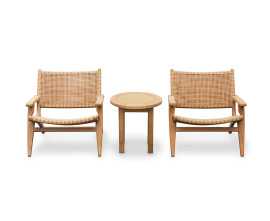 Teak Round 50cm Garden Table and Catalina Lounge Armchairs - Honey Wicker