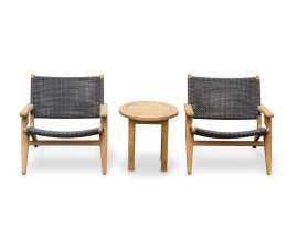 Teak Round 50cm Garden Table and Catalina Lounge Armchairs - Java Brown
