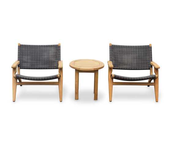 Teak Round 50cm Garden Table and Catalina Lounge Armchairs - Honey Wicker