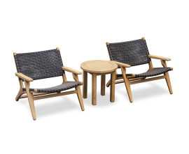 Teak Round 50cm Garden Table and Catalina Lounge Armchairs - Java Brown