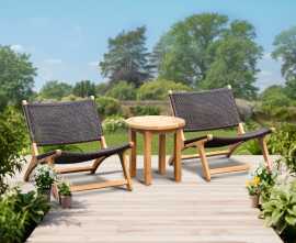 Teak 50cm Garden Table and Catalina Flat Weave Lounge Chairs - Java Brown