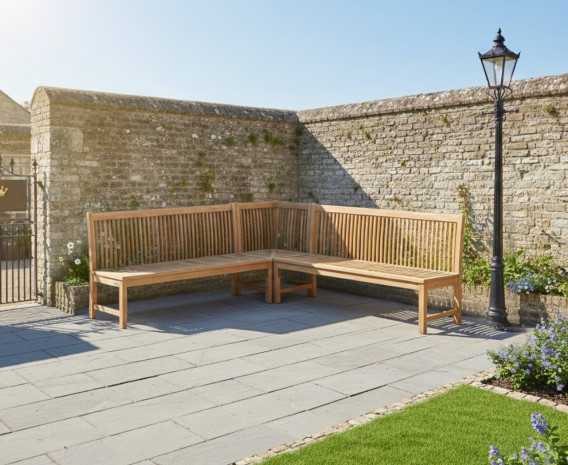 Reigate Teak Corner Chair and Garden Benches Set