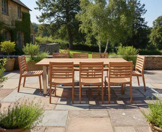 Nova 2.2m Dining Table and 8 Solana Teak Stacking Chairs Set