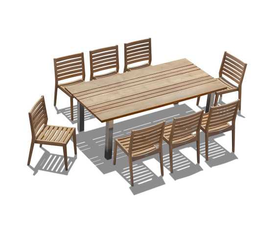 Nova 2.2m Dining Table and 8 Solana Teak Stacking Chairs Set