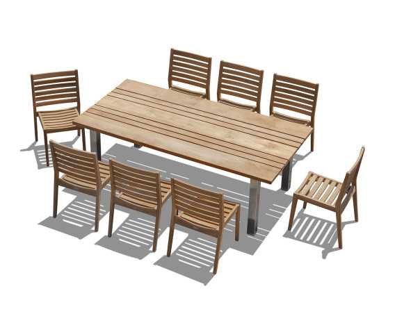 Nova 2.2m Dining Table and 8 Solana Teak Stacking Chairs Set