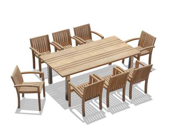 Nova Rectangular Teak Table and 8 Antibes Stacking Chairs