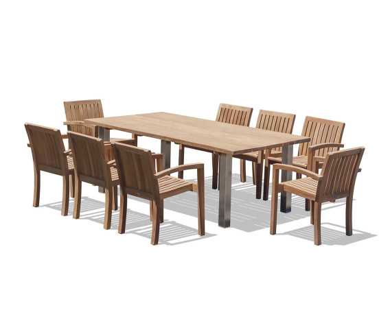 Nova Rectangular Teak Table and 8 Antibes Stacking Chairs