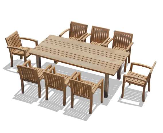 Nova Rectangular Teak Table and 8 Antibes Stacking Chairs