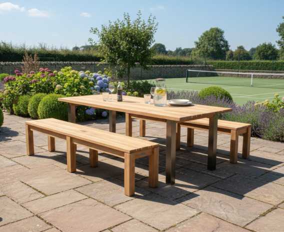 Nova 220cm Garden Table and Mita 200cm Backless Benches