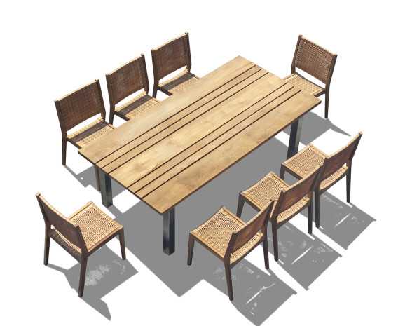 Nova 220cm Teak Table and 8 Lumo Woven Stacking Chairs