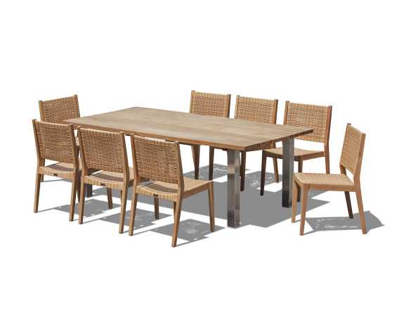 Nova 220cm Teak Table and 8 Lumo Woven Stacking Chairs