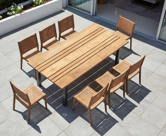 Nova 220cm Teak Table and 8 Lumo Woven Stacking Chairs