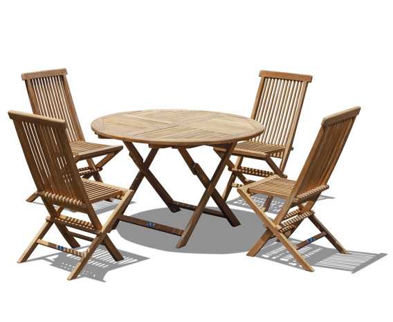 Lymington Teak Round 1.2m Folding Dining Set with 4 Newhaven Chairs