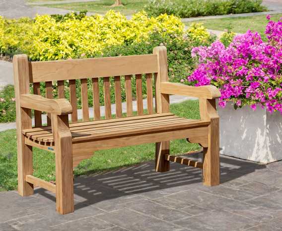 Greenwich Solid Wood Teak Park Bench - 1.2m