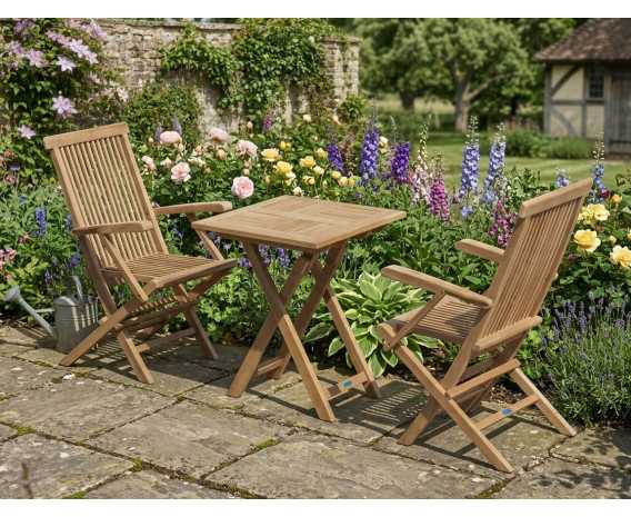 Lymington 60cm Teak Table and Newhaven Armchairs Set