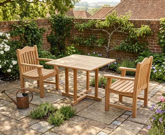 Sissinghurst Teak 1m Square Table and Austen Garden Armchairs Set