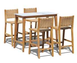 Teak and Marble Bar Table and Rinca Woven Chairs Set