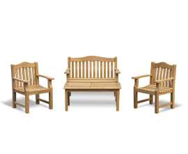 Winchester Teak Coffee Table, Austen 1.2m Bench and Austen Armchairs Set