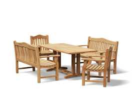 Rectory Teak Rectangular Table With Austen 150cm Benches and Austen Armchairs