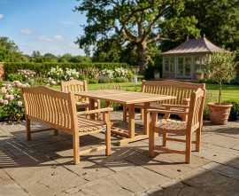 Rectory Teak Rectangular Table With Austen 150cm Benches and Austen Armchairs
