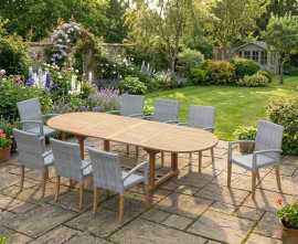 Oxburgh 8 Seater Teak 1.8-2.4m Extending Table with St. Moritz Chairs