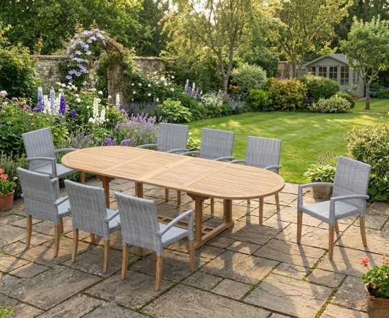 Oxburgh 8 Seater Teak 1.8-2.4m Extending Table with St. Moritz Chairs