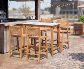 Teak and Marble Bar Table and Rinca Woven Chairs Set