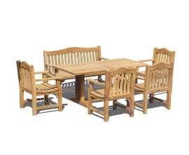 Rectory 1.8m Rectangular Dining Table with 1.5m Austen Garden Bench and Austen Armchairs