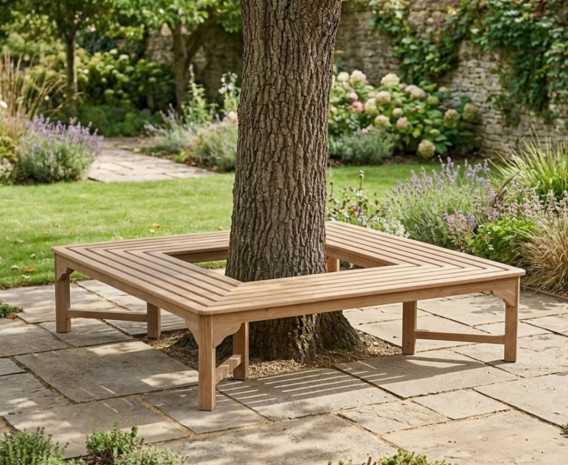 Square Teak Tree Seat - 1.8m