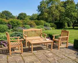 Winchester Teak Coffee Table, Austen 1.2m Bench and Austen Armchairs Set