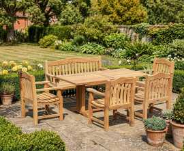 Rectory 1.8m Rectangular Dining Table with 1.5m Austen Garden Bench and Austen Armchairs