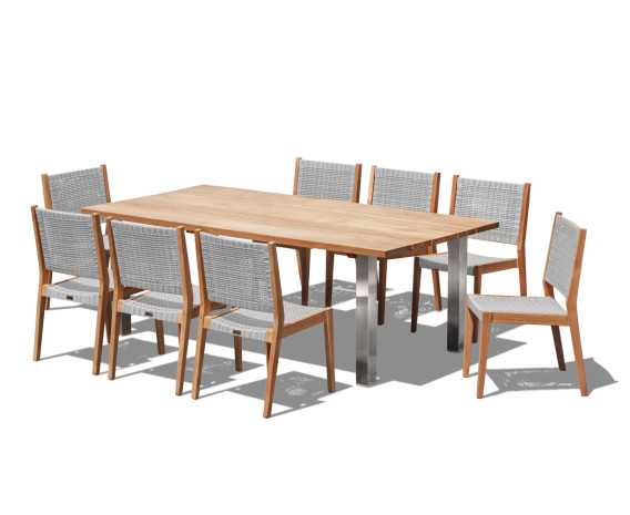 Nova 220cm Teak Table and 8 Lumo Woven Stacking Chairs