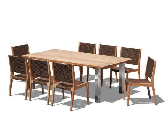 Nova 220cm Teak Table and 8 Lumo Woven Stacking Chairs
