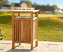 Square Teak Club Litter Bin