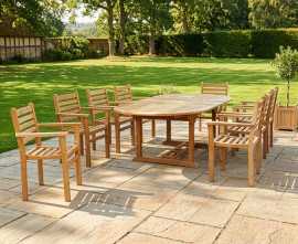 Oxburgh 8 Seater Teak 1.8-2.4m Extendable Table with Sussex Armchairs