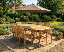 Oxburgh 6 Seater Single Leaf Extending Table with Sussex Chairs