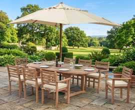 Oxburgh 8 Seater Teak 1.8-2.4m Extendable Table with Sussex Armchairs