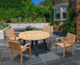 Diskus 4 Seater Teak & Metal 1.3m Dining Set with Antibes Armchairs