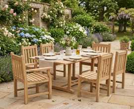 Winchester 6 Seater Teak Dining Table with Armchairs and Side Chairs