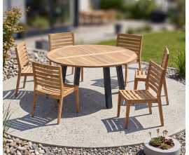 Diskus 6 Seater Teak & Metal 1.5m Dining Set with Solana Stacking Chairs