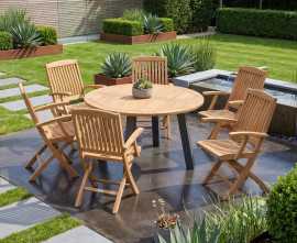 Diskus 6 Seater Teak & Metal 1.3m Dining Set & Cannes Folding Armchairs
