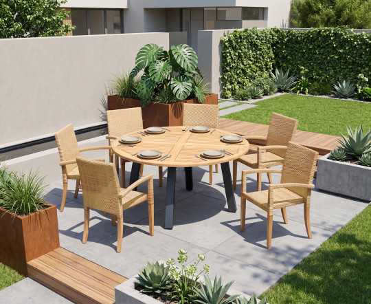 Diskus 6 Seater Teak & Metal 1.5m Dining Set with St. Moritz Armchairs