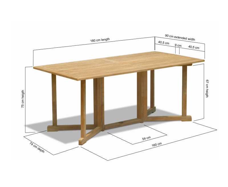 Byron Teak Drop Leaf Outdoor Dining Table - 1.8m
