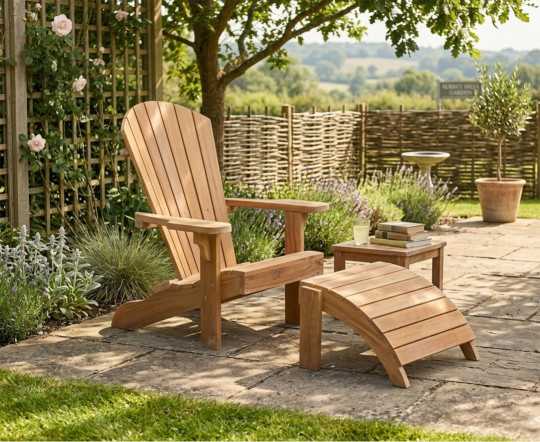 Teak Adirondack Bear Chair with Footrest