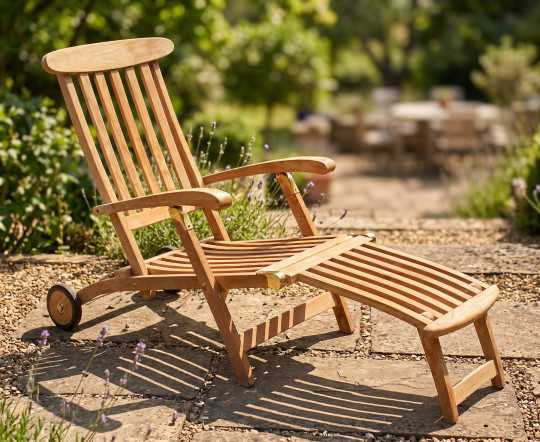 Teak Garden Steamer Chair with Wheels
