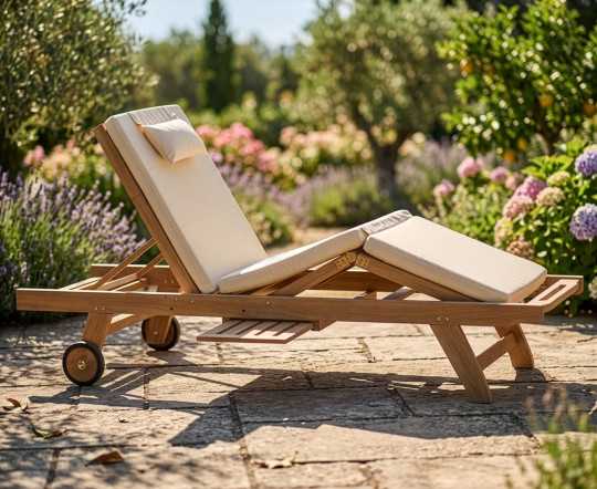 Luxury Teak Reclining Sun Lounger with Cushion
